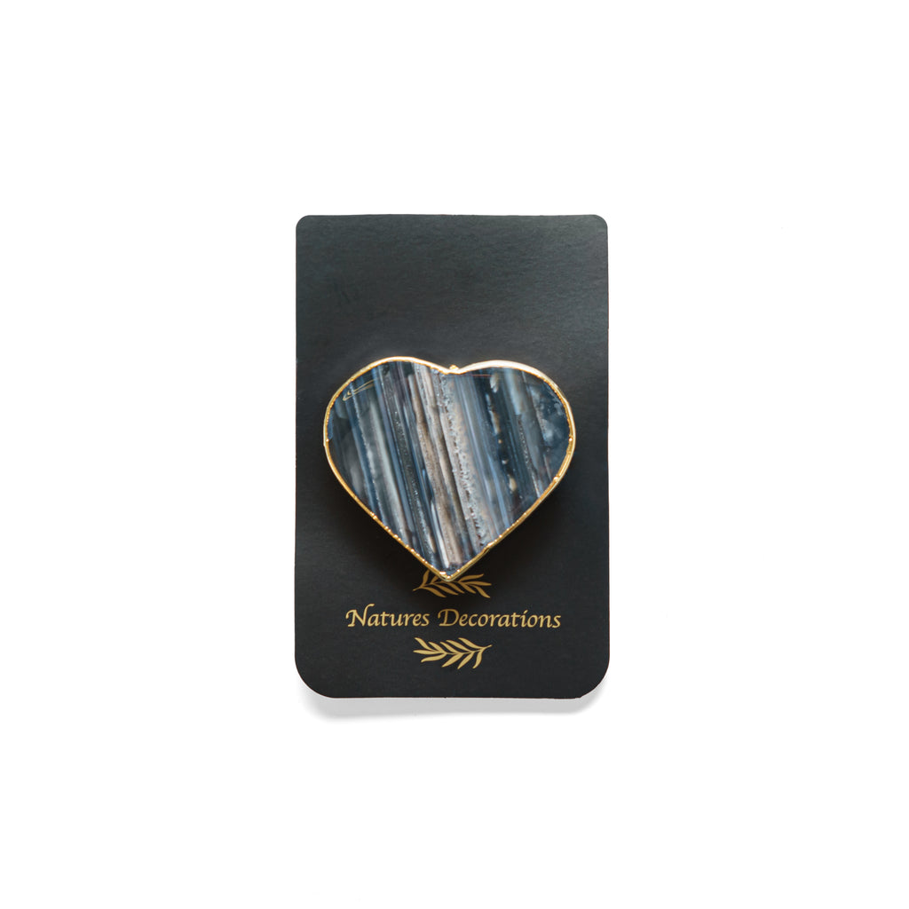 Agate Heart Phone Grip, Natural and Gold Trim