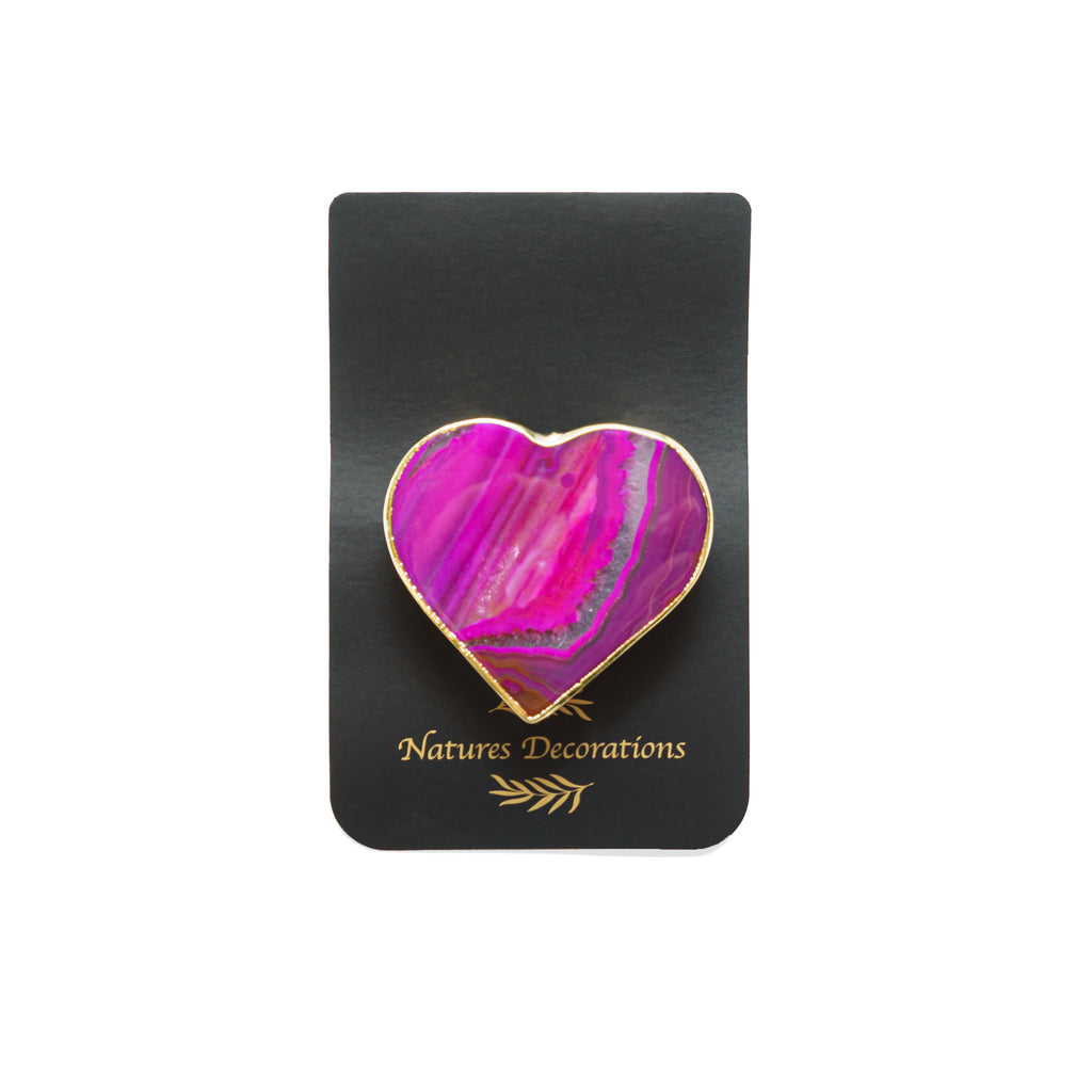 Agate Heart Phone Grip, Natural and Gold Trim