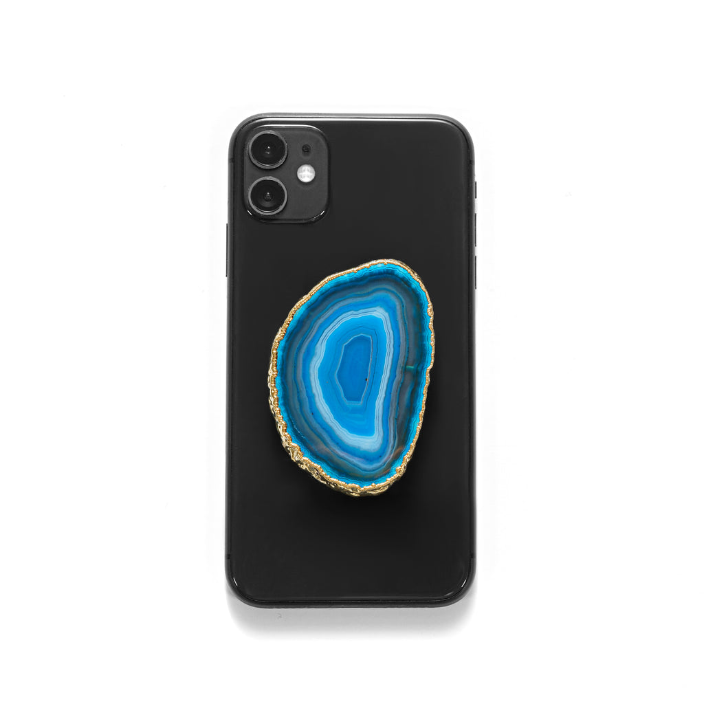 Agate Slice Phone Grip with Gold Trim