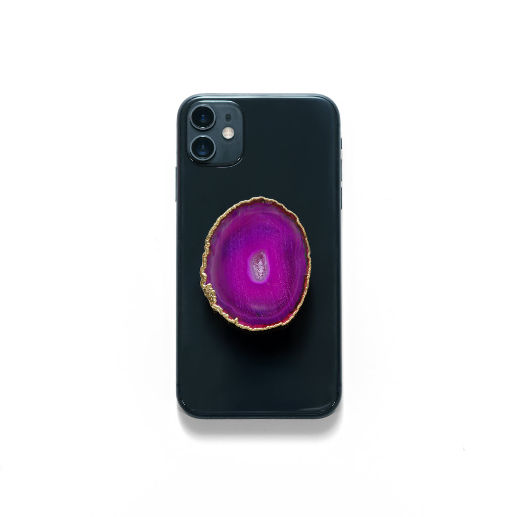 Agate Slice Phone Grip with Gold Trim