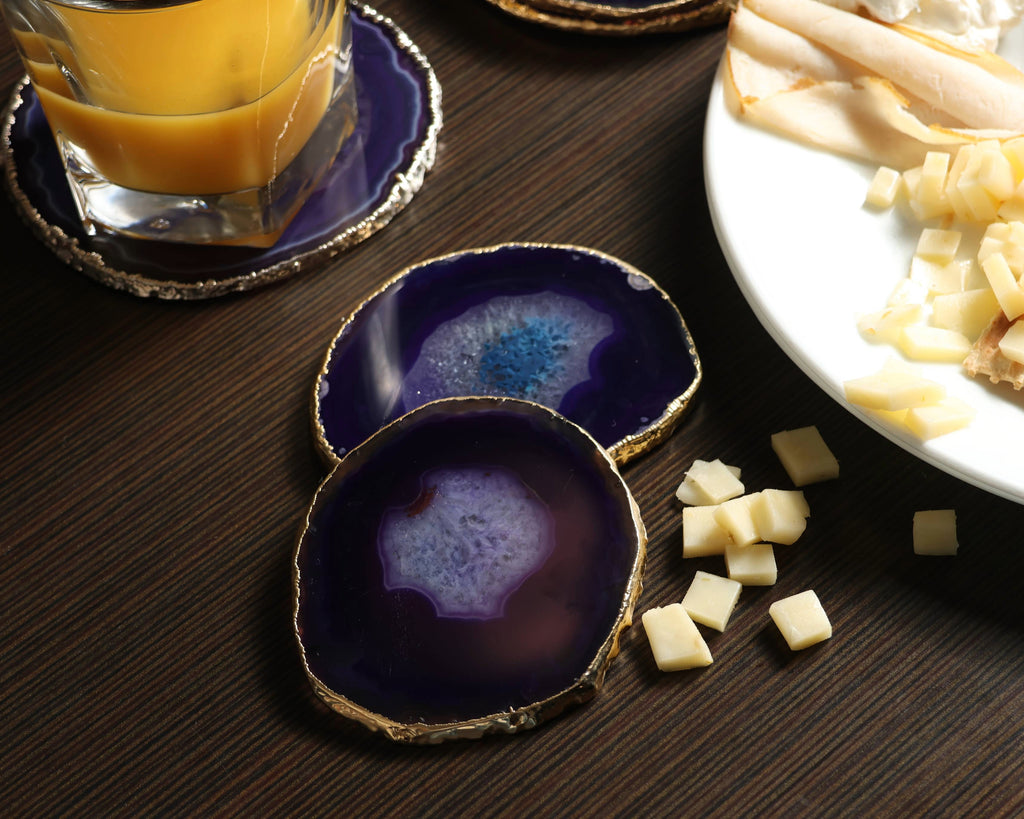 Agate Coasters with Gold Trim, Set of 4