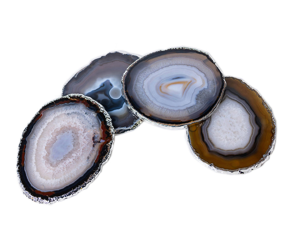 Agate Coasters with Silver Trim, Set of 4