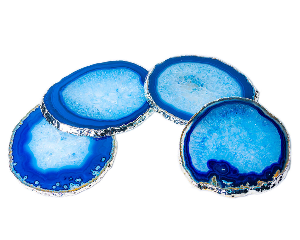 Agate Coasters with Silver Trim, Set of 4