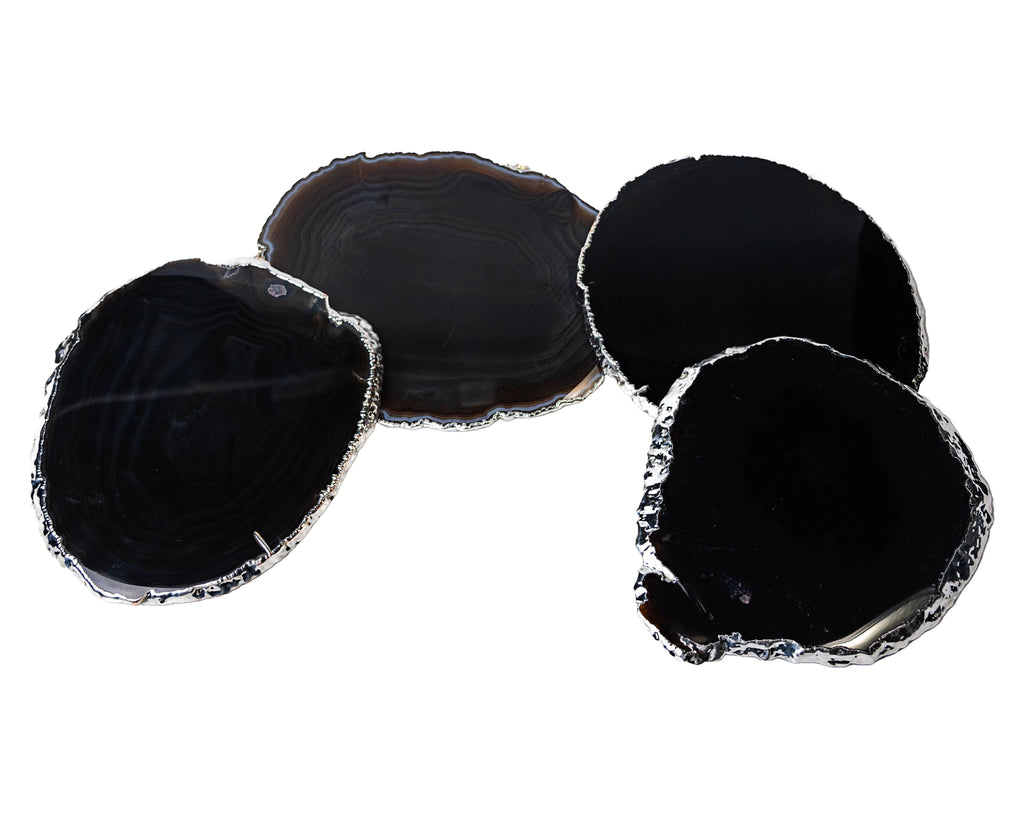 Agate Coasters with Silver Trim, Set of 4