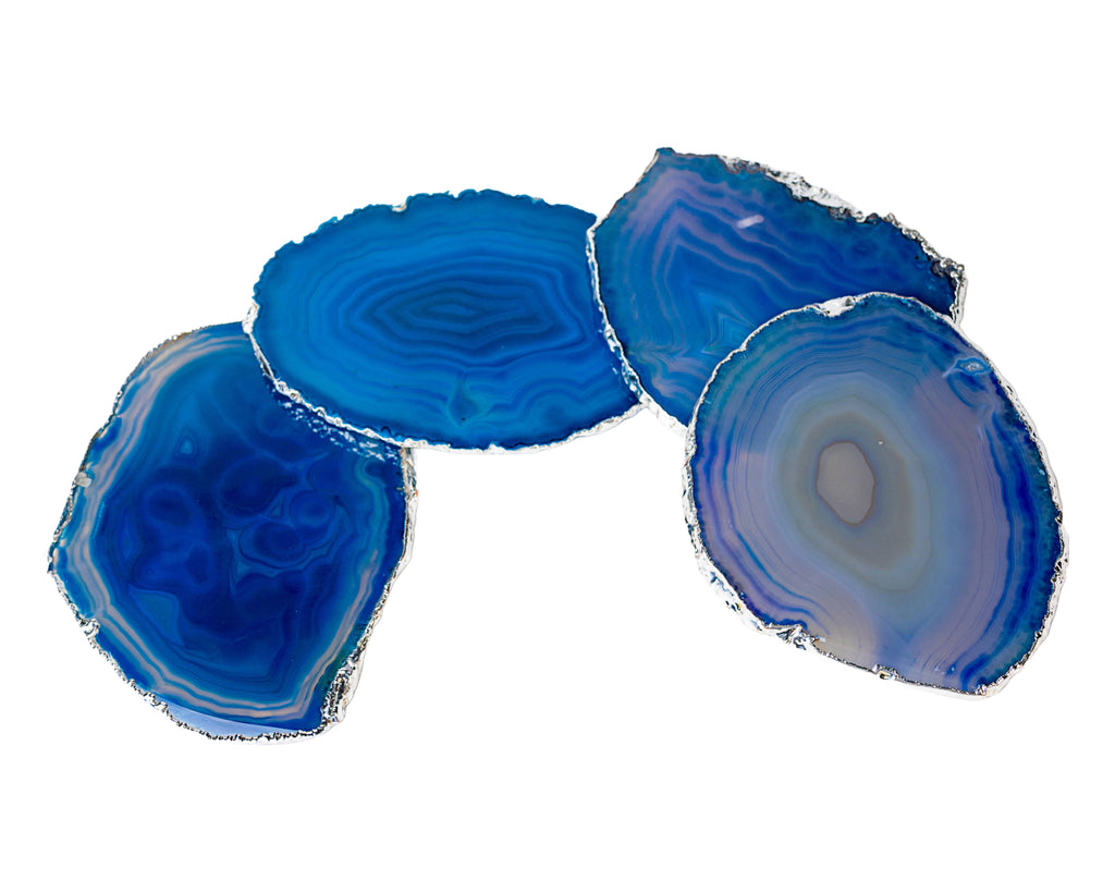 Agate Coasters with Silver Trim, Set of 4