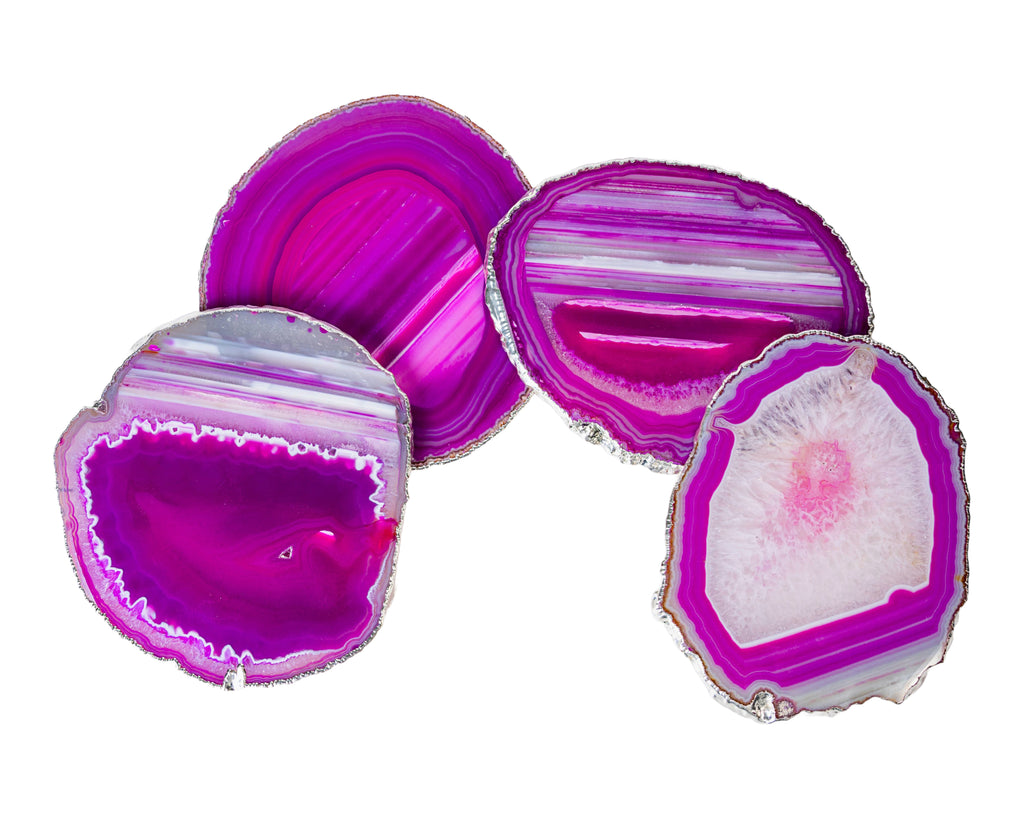 Agate Coasters with Silver Trim, Set of 4