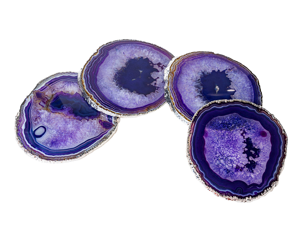 Agate Coasters with Silver Trim, Set of 4