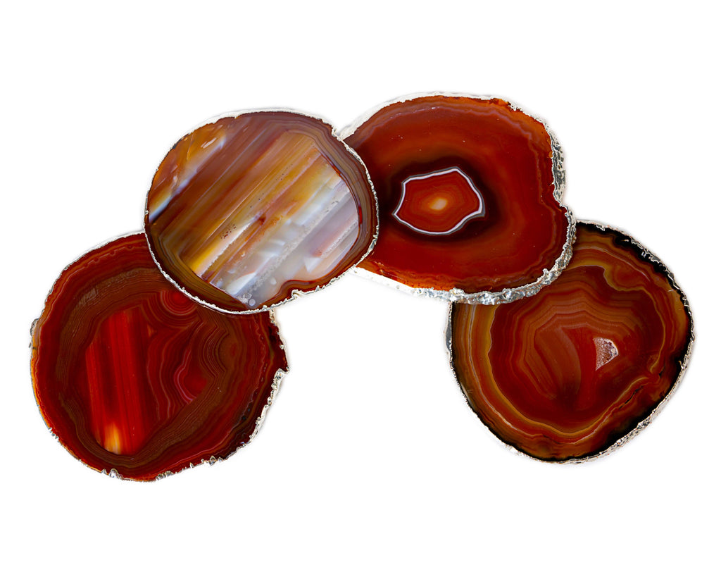 Agate Coasters with Silver Trim, Set of 4