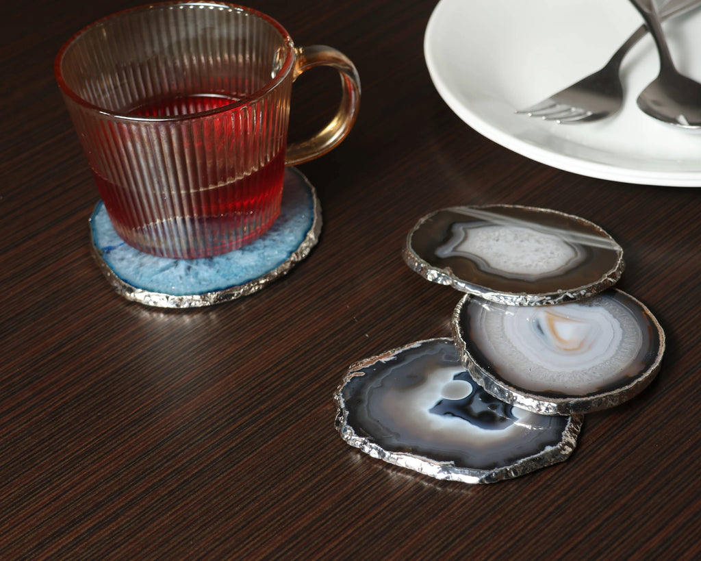 Agate Coasters with Silver Trim, Set of 4