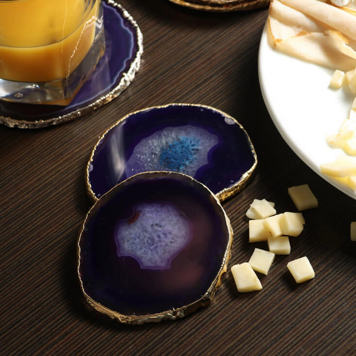 Agate Coasters with Gold Trim, Set of 4