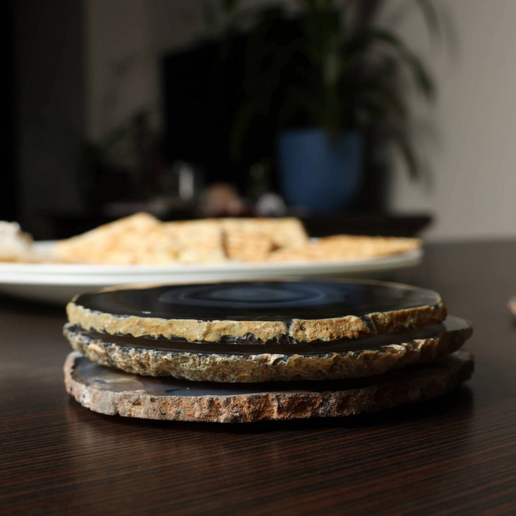 Agate Coasters with Natural Trim, Set of 4