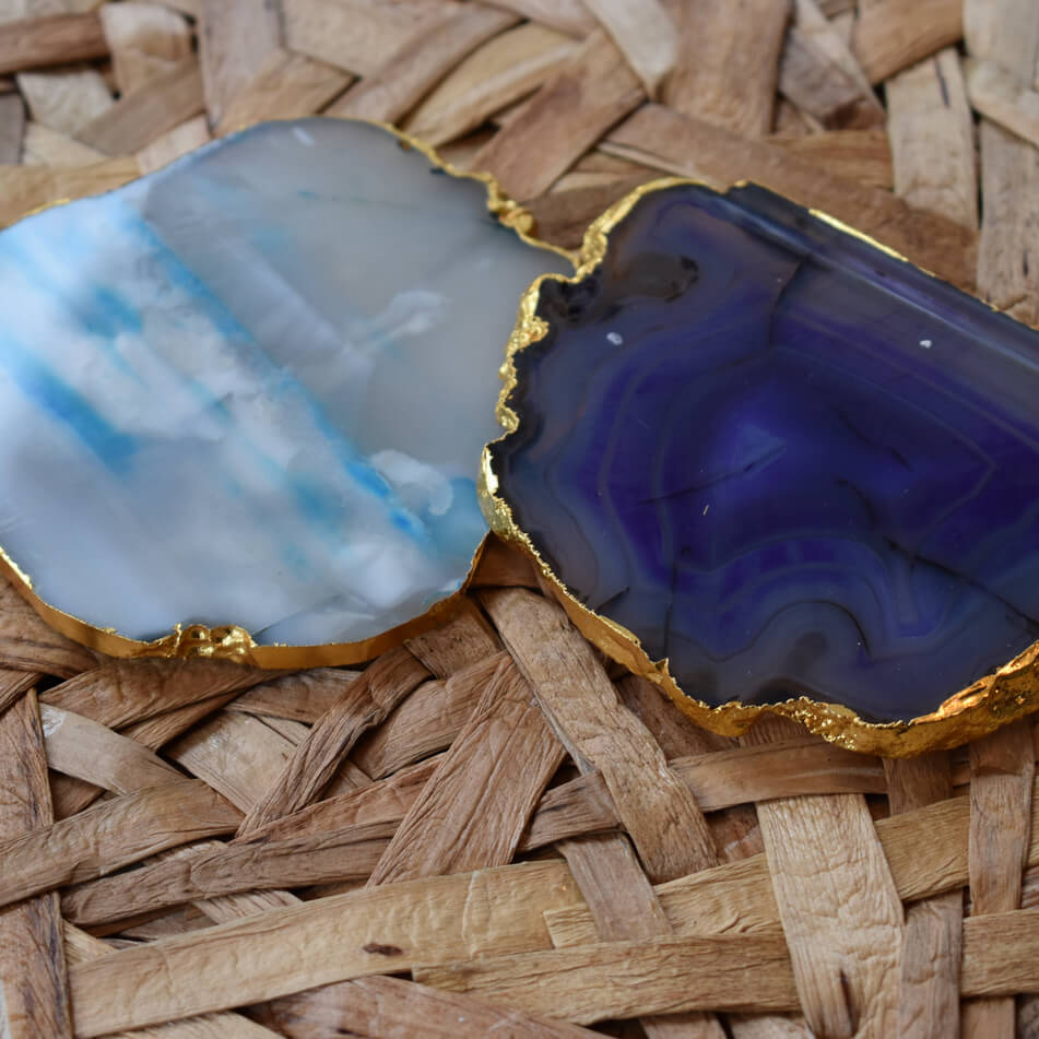 Gnarled Agate Coasters with Gold Trim, Set of 4