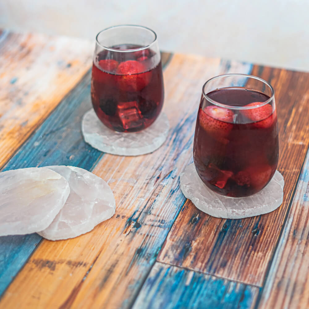 Rose Quartz Coasters with Natural Trim, Set of 4