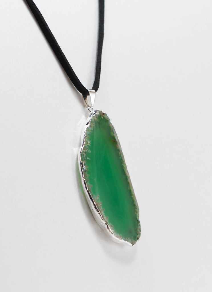 Silver Electroplated Agate Slice on Leather Necklace 