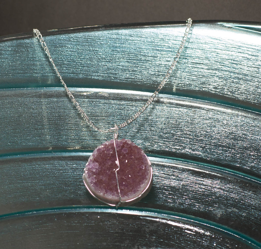 Druse Crystal Pendant on Silver Chain 