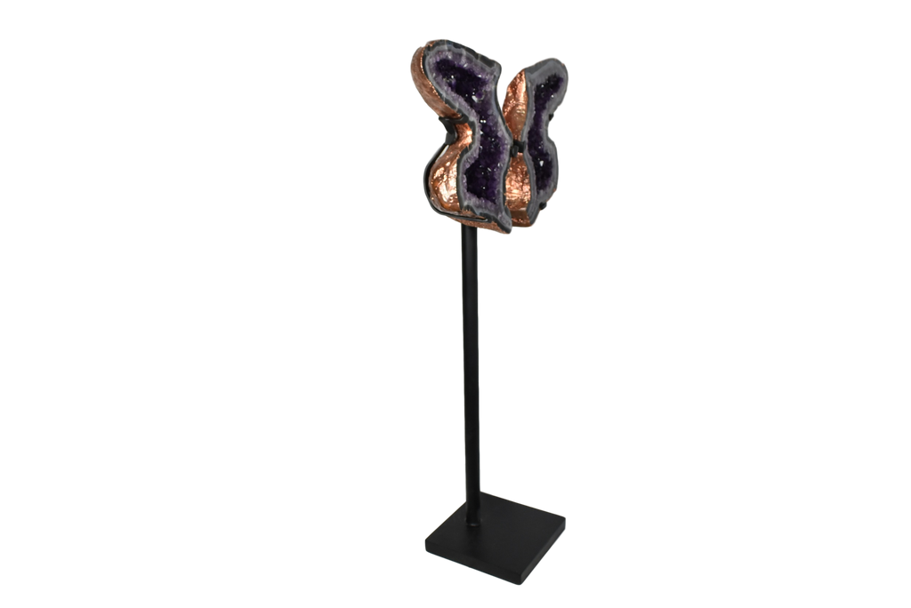 Amethyst Butterfly Copper Electroplated on Metal Stand 