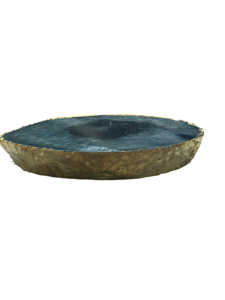 Agate Thick Decorative Platter with Gold Trim 